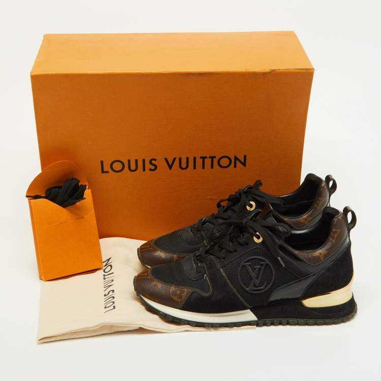 Pre Owned Louis Vuitton Brown/Black Monogram Canvas and Mesh Run Away Sneakers Size 39