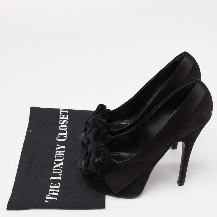 Pre Owned Louis Vuitton Black Suede Peep Toe Pumps Size 37.5