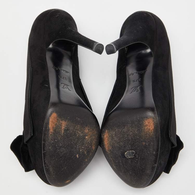 Pre Owned Louis Vuitton Black Suede Peep Toe Pumps Size 37.5