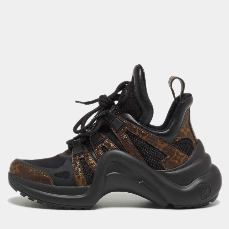 Pre Owned Louis Vuitton Black Leather and Monogram Canvas Archlight Sneakers Size 36