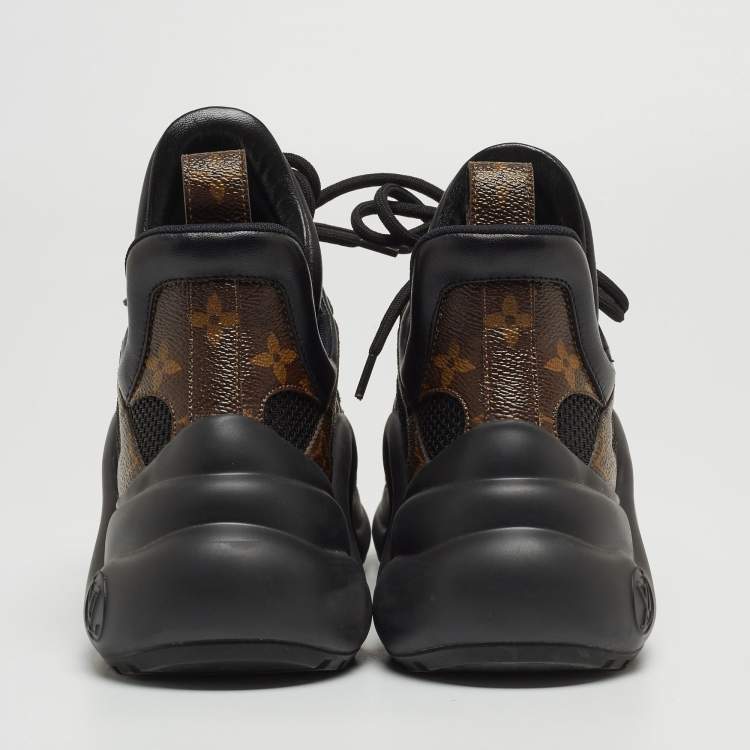Pre Owned Louis Vuitton Black Leather and Monogram Canvas Archlight Sneakers Size 36