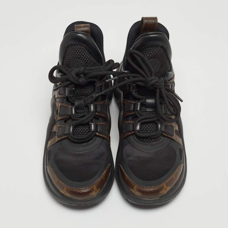 Pre Owned Louis Vuitton Black Leather and Monogram Canvas Archlight Sneakers Size 36
