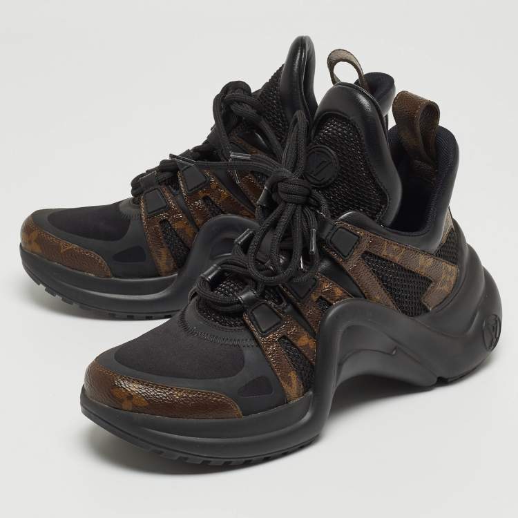 Pre Owned Louis Vuitton Black Leather and Monogram Canvas Archlight Sneakers Size 36