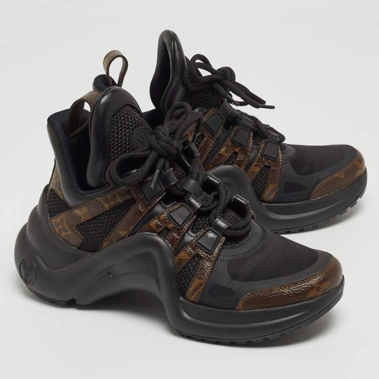 Pre Owned Louis Vuitton Black Leather and Monogram Canvas Archlight Sneakers Size 36