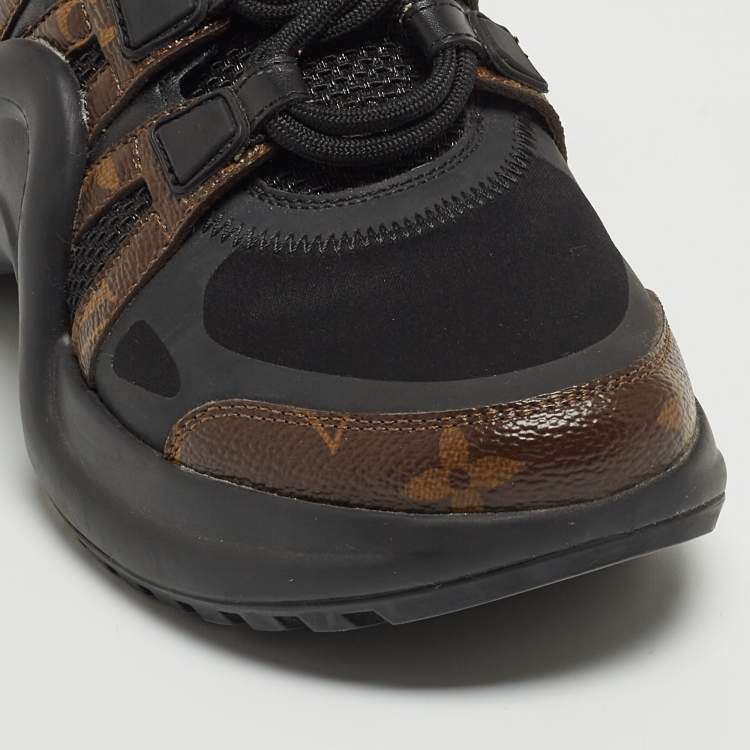 Pre Owned Louis Vuitton Black Leather and Monogram Canvas Archlight Sneakers Size 36