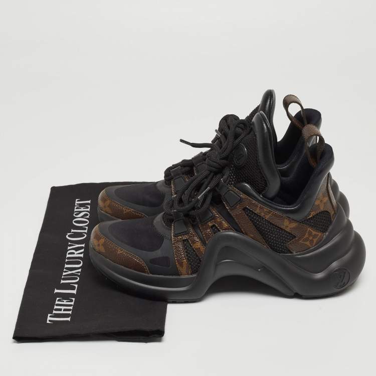 Pre Owned Louis Vuitton Black Leather and Monogram Canvas Archlight Sneakers Size 36