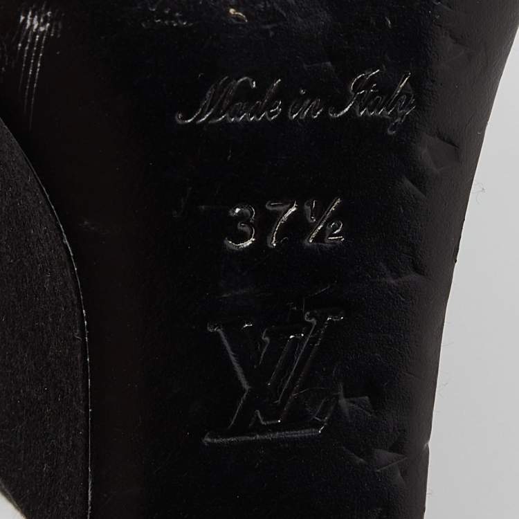 Pre Owned Louis Vuitton Black Satin Peep Toe Platform Wedge Pumps Size 37.5
