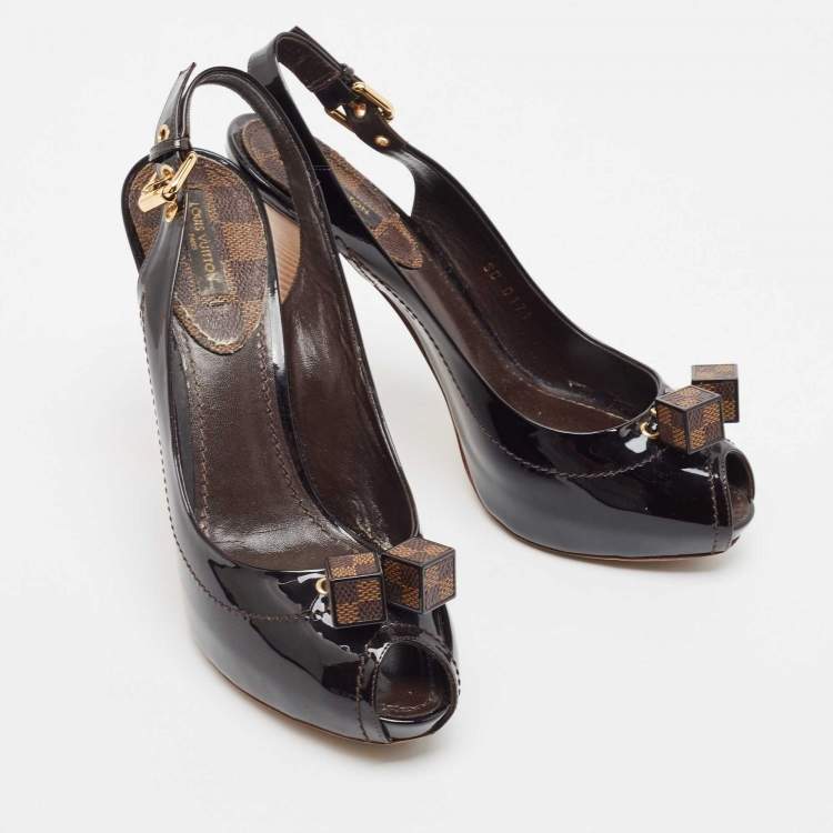 Pre Owned Louis Vuitton Black Patent Leather Slingback Pumps Size 38