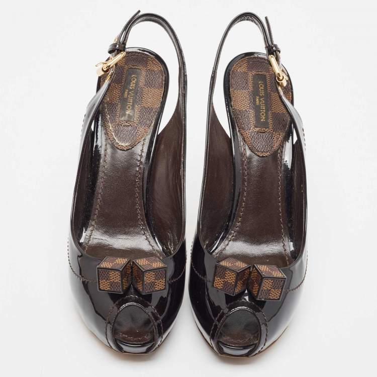Pre Owned Louis Vuitton Black Patent Leather Slingback Pumps Size 38
