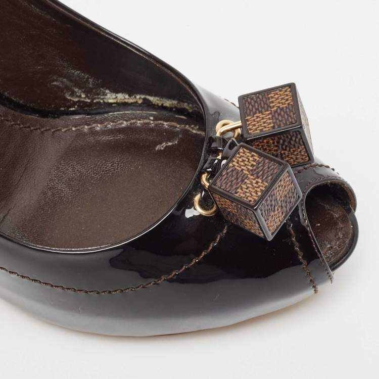 Pre Owned Louis Vuitton Black Patent Leather Slingback Pumps Size 38