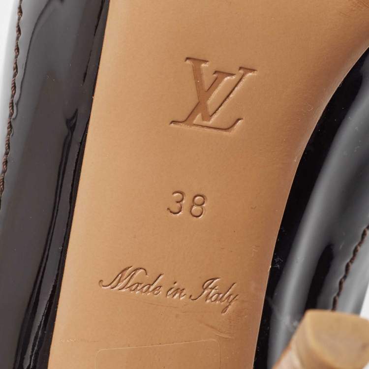 Pre Owned Louis Vuitton Black Patent Leather Slingback Pumps Size 38