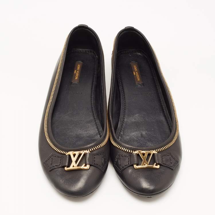 Pre Owned Louis Vuitton Black Leather Zipper Trim Oxford Ballet Flats Size 40