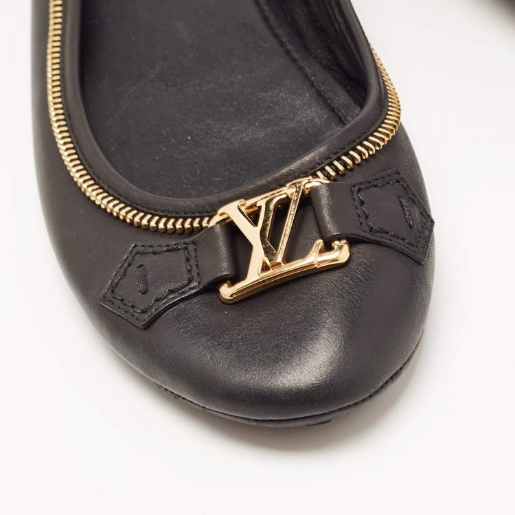 Pre Owned Louis Vuitton Black Leather Zipper Trim Oxford Ballet Flats Size 40