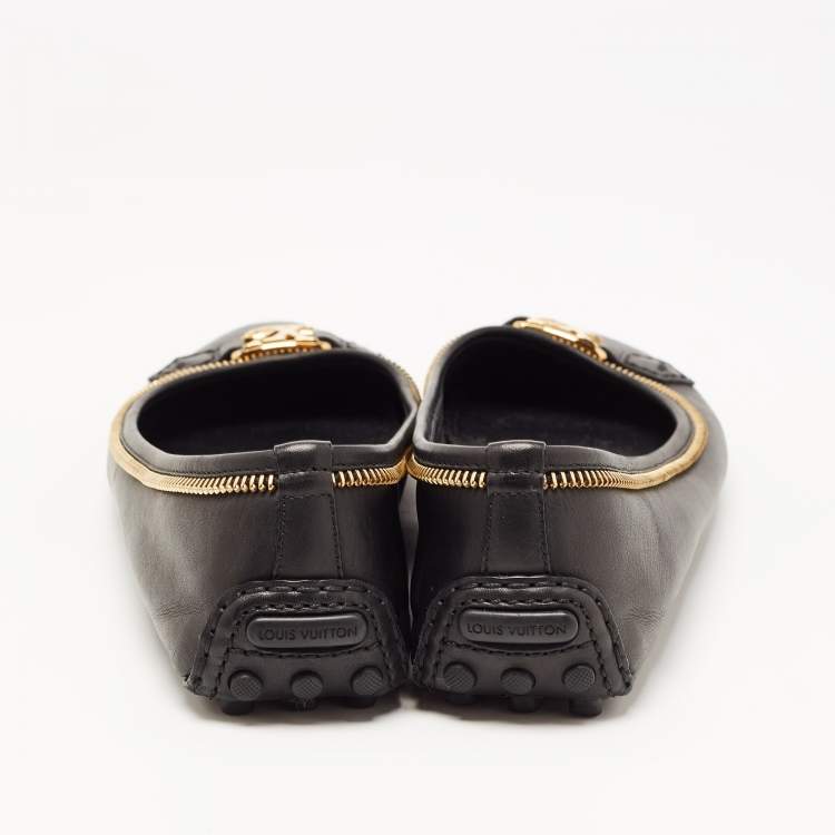 Pre Owned Louis Vuitton Black Leather Zipper Trim Oxford Ballet Flats Size 40