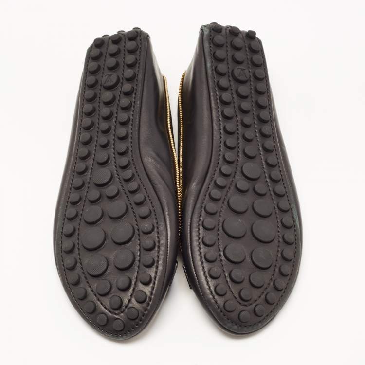 Pre Owned Louis Vuitton Black Leather Zipper Trim Oxford Ballet Flats Size 40