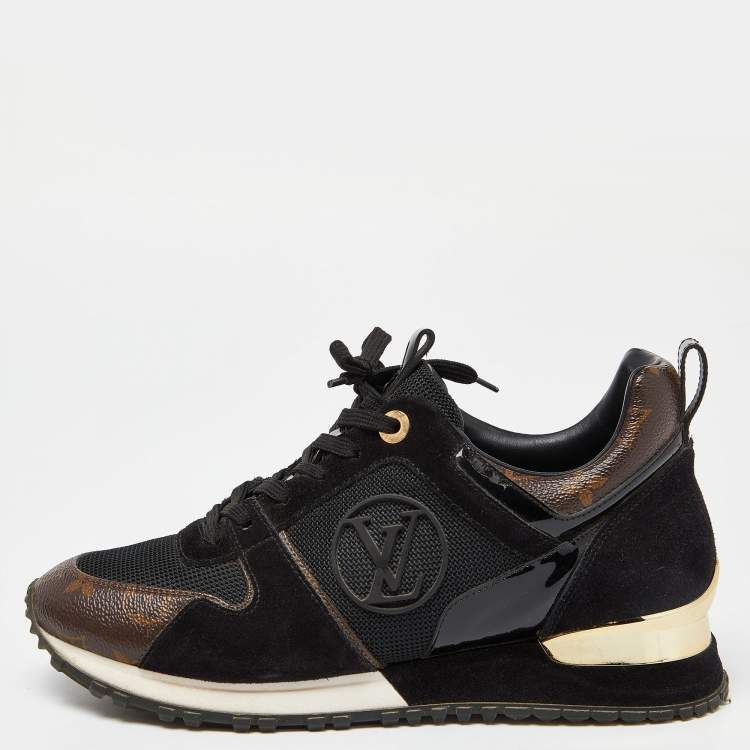 Pre Owned Louis Vuitton Brown/Black Monogram Canvas,Mesh and Leather Run Away Sneakers Size 38