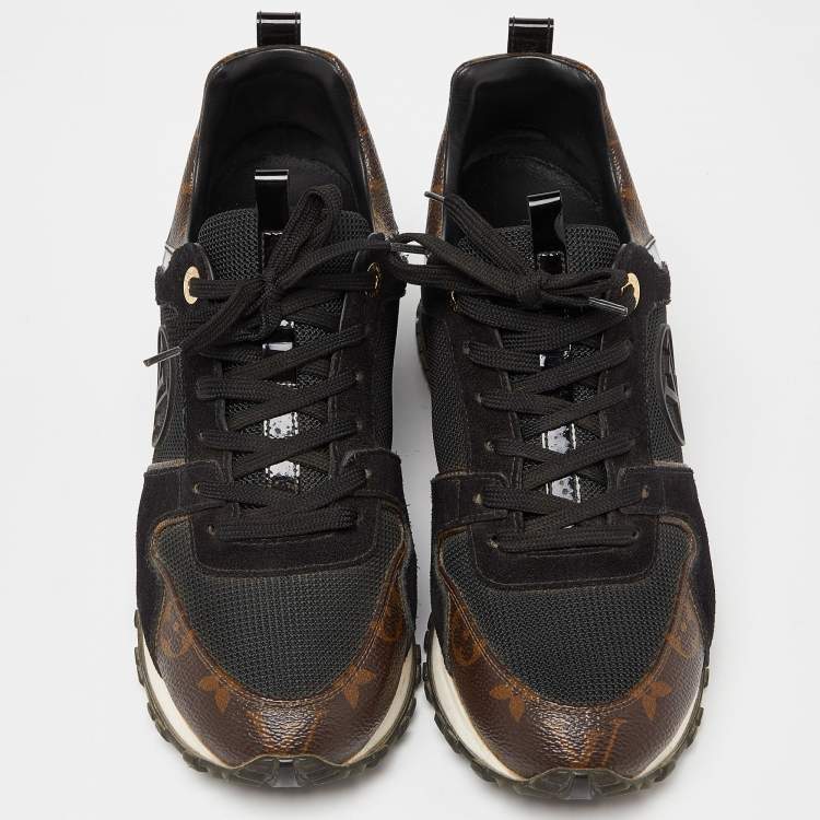 Pre Owned Louis Vuitton Brown/Black Monogram Canvas,Mesh and Leather Run Away Sneakers Size 38