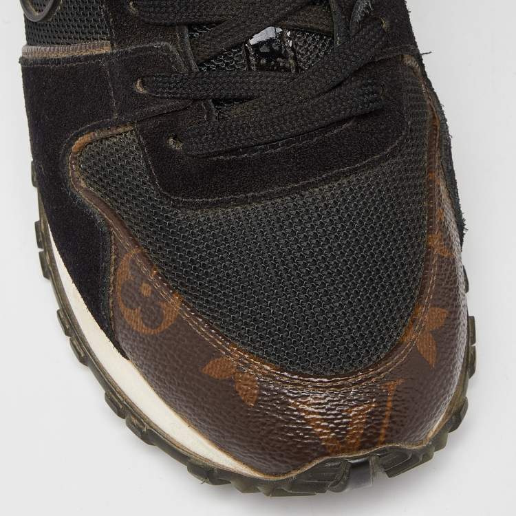 Pre Owned Louis Vuitton Brown/Black Monogram Canvas,Mesh and Leather Run Away Sneakers Size 38