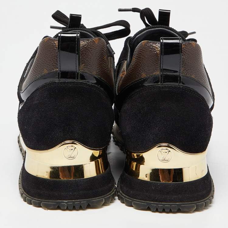 Pre Owned Louis Vuitton Brown/Black Monogram Canvas,Mesh and Leather Run Away Sneakers Size 38