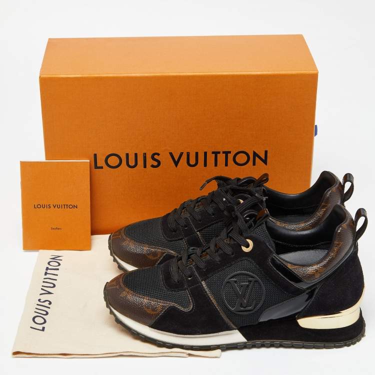 Pre Owned Louis Vuitton Brown/Black Monogram Canvas,Mesh and Leather Run Away Sneakers Size 38