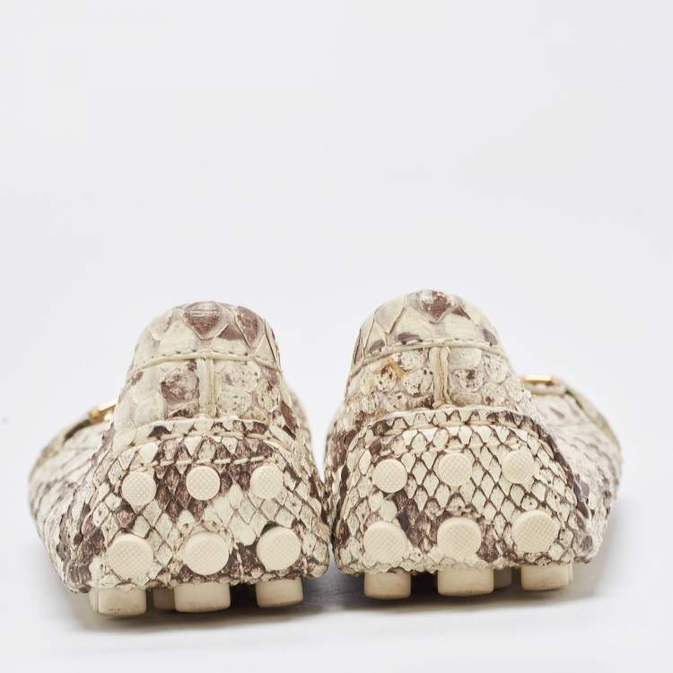 Pre Owned Louis Vuitton Brown/Beige Python Monte Carlo Loafers Size 39.5
