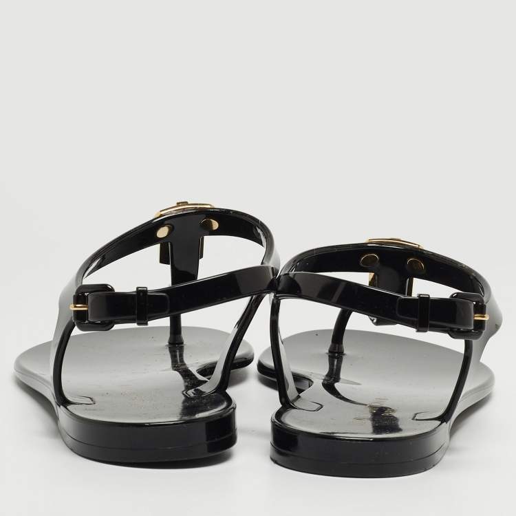 Pre Owned Louis Vuitton Black Rubber Bikini Flat Sandals Size 38