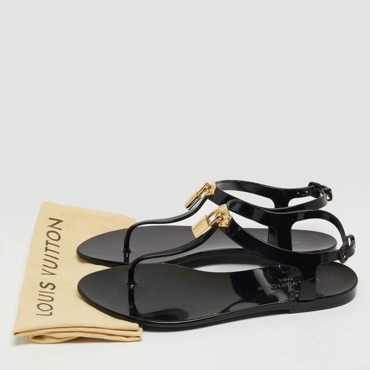 Pre Owned Louis Vuitton Black Rubber Bikini Flat Sandals Size 38