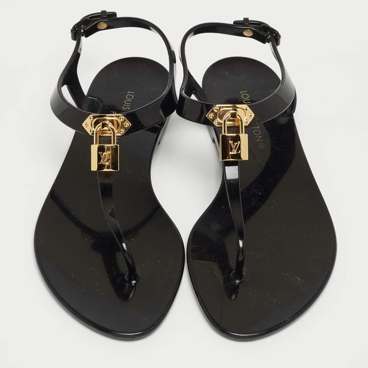 Pre Owned Louis Vuitton Black Rubber Bikini Flat Sandals Size 38