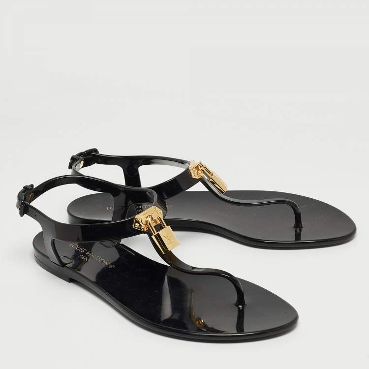 Pre Owned Louis Vuitton Black Rubber Bikini Flat Sandals Size 38