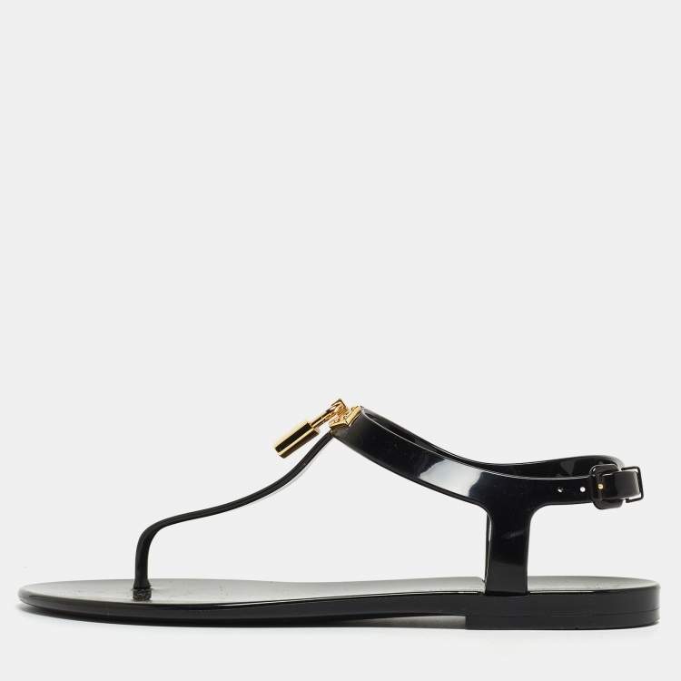 Pre Owned Louis Vuitton Black Rubber Bikini Flat Sandals Size 38