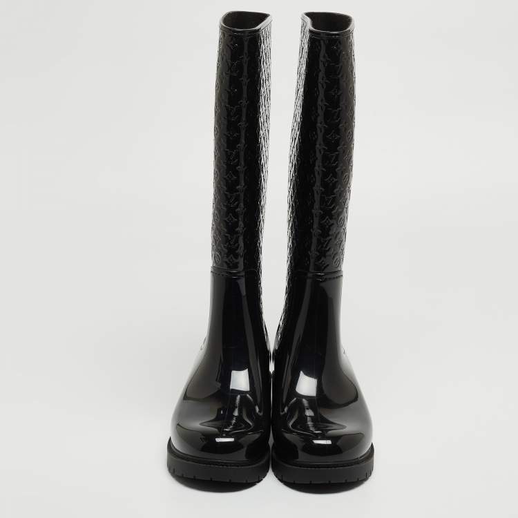 Pre Owned Louis Vuitton Black Monogram Rubber Splash Rain Boots Size 40