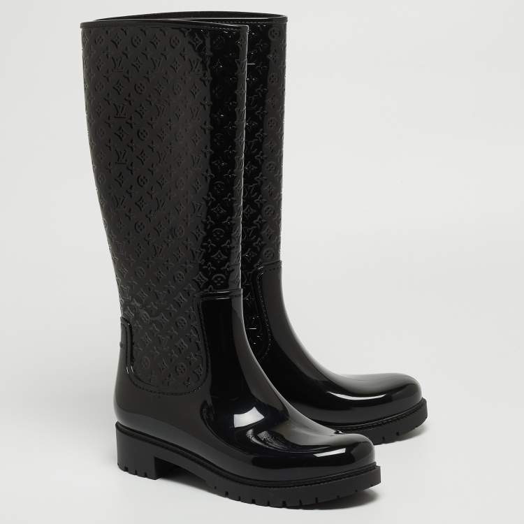Pre Owned Louis Vuitton Black Monogram Rubber Splash Rain Boots Size 40