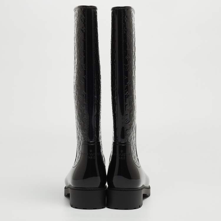 Pre Owned Louis Vuitton Black Monogram Rubber Splash Rain Boots Size 40