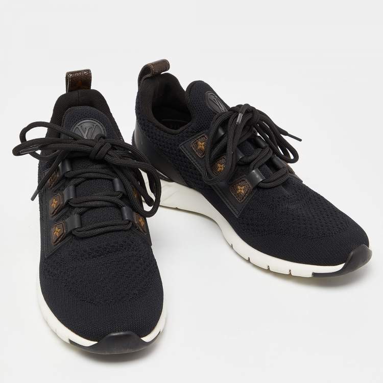 Pre Owned Louis Vuitton Black Knit Fabric and Coated Canvas Aftergame Sneakers Size 37.5