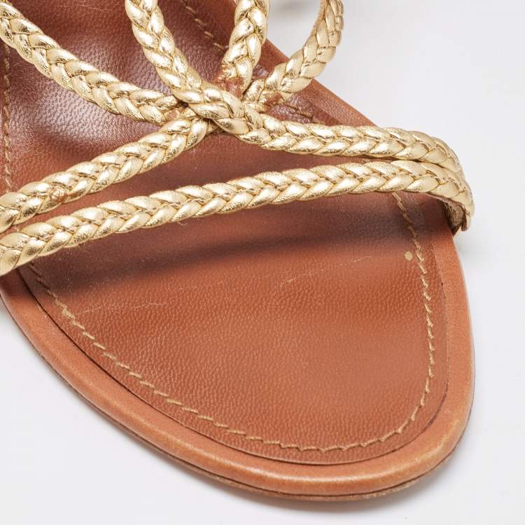 Pre Owned Louis Vuitton Gold/Brown Leather Wedge Sandals Size 40