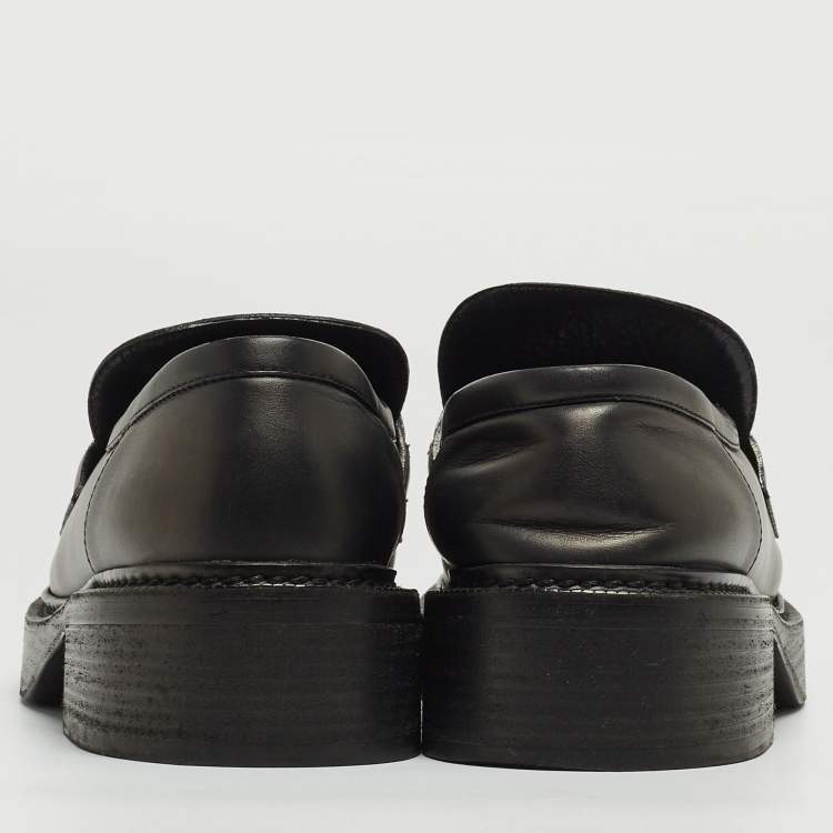 Pre Owned Louis Vuitton Brown/Black Monogram Canvas and Leather Loafers Size 38.5