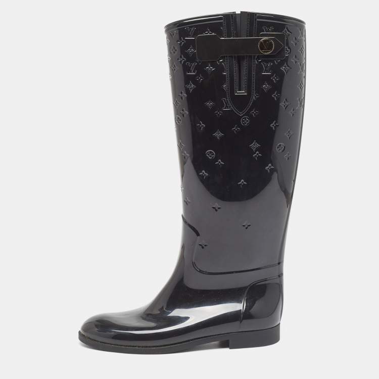Louis Vuitton Black Monogram Rubber Rain Boots Size 40 Louis