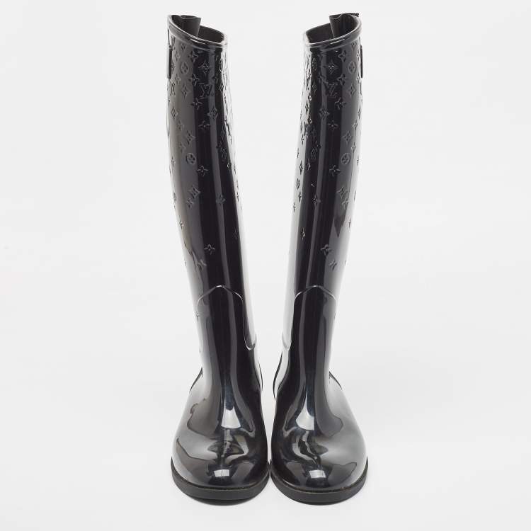 Pre Owned Louis Vuitton Black Monogram Rubber Rain Boots Size 40