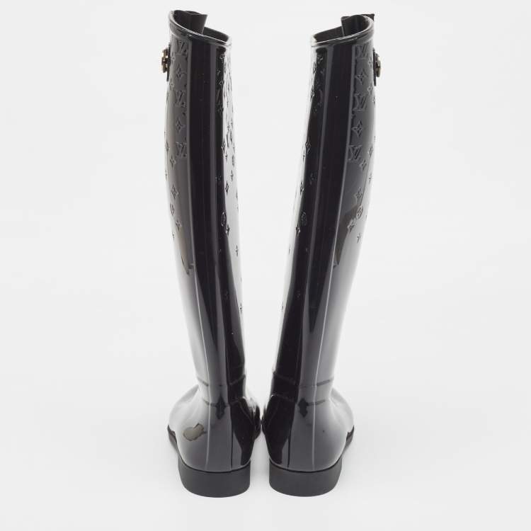 Pre Owned Louis Vuitton Black Monogram Rubber Rain Boots Size 40