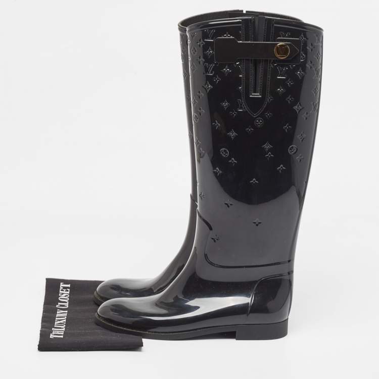 Pre Owned Louis Vuitton Black Monogram Rubber Rain Boots Size 40