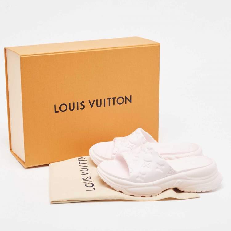 Pre Owned Louis Vuitton Pink Rubber Monogram Pool 55 Comfort Mules Size 38
