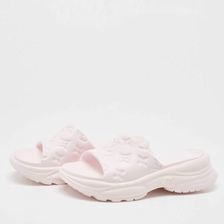 Pre Owned Louis Vuitton Pink Rubber Monogram Pool 55 Comfort Mules Size 38