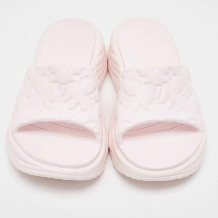 Pre Owned Louis Vuitton Pink Rubber Monogram Pool 55 Comfort Mules Size 38