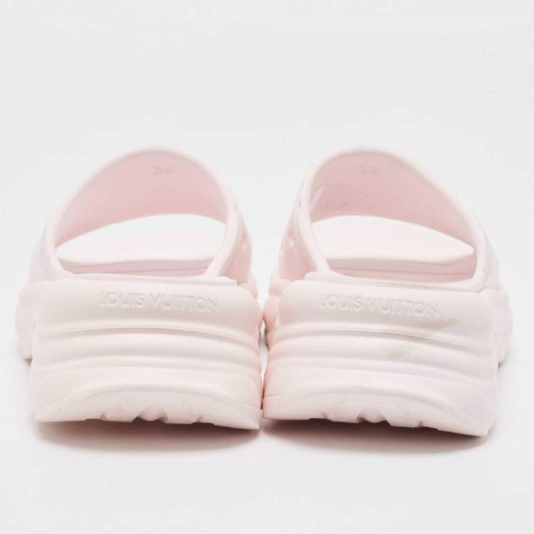 Pre Owned Louis Vuitton Pink Rubber Monogram Pool 55 Comfort Mules Size 38