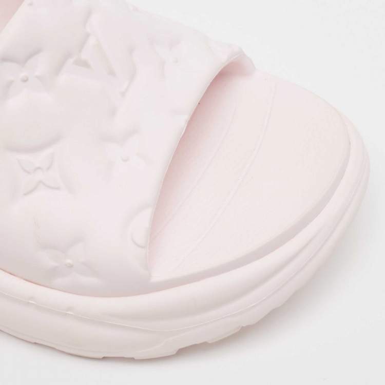 Pre Owned Louis Vuitton Pink Rubber Monogram Pool 55 Comfort Mules Size 38