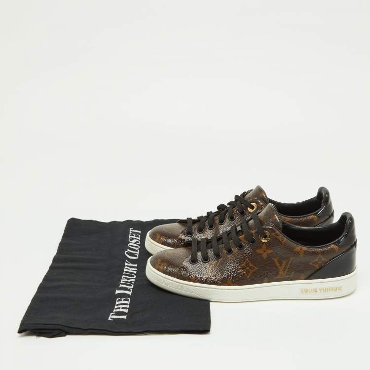 Pre Owned Louis Vuitton Brown/Black Monogram Canvas and Patent Leather Frontrow Sneakers Size 36