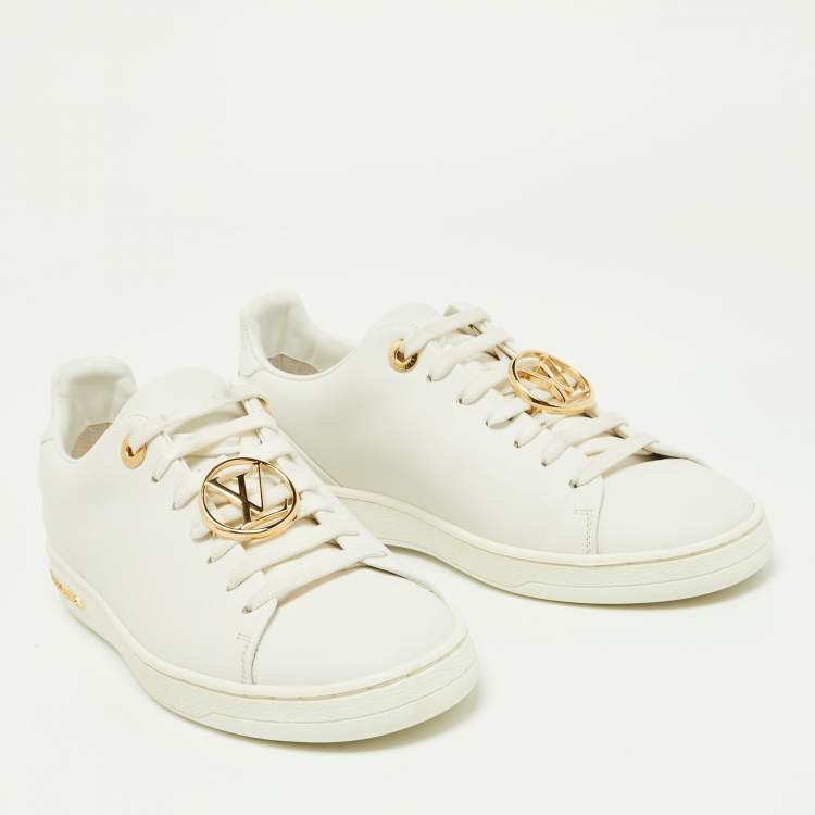 Pre Owned Louis Vuitton White/Gold Leather Frontrow Sneakers Size 36