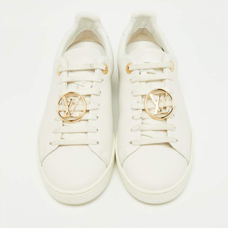 Pre Owned Louis Vuitton White/Gold Leather Frontrow Sneakers Size 36