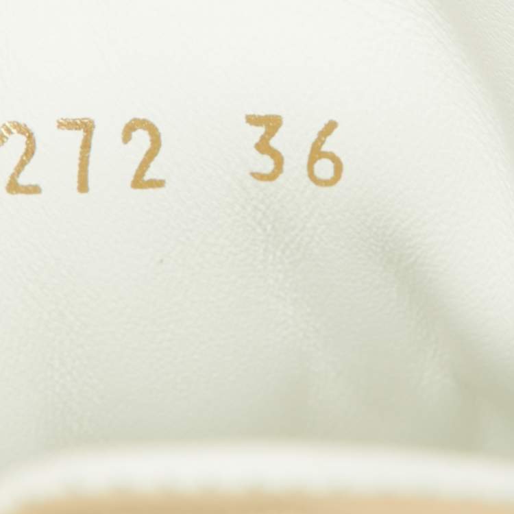 Pre Owned Louis Vuitton White/Gold Monogram Embossed Leather Time Out Sneakers Size 36