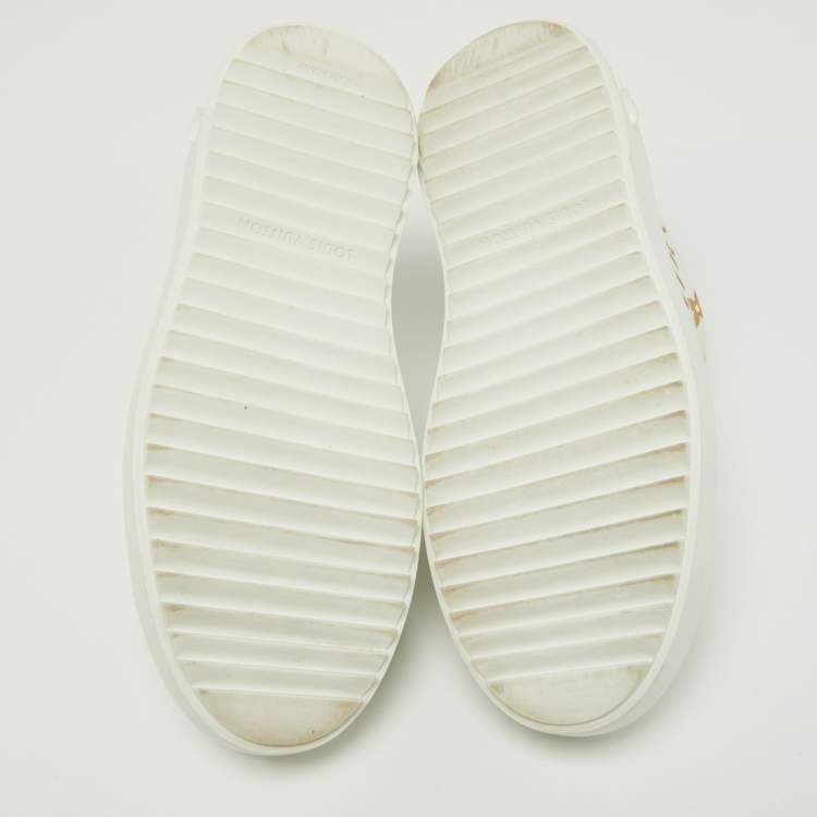 Pre Owned Louis Vuitton White/Gold Monogram Embossed Leather Time Out Sneakers Size 36